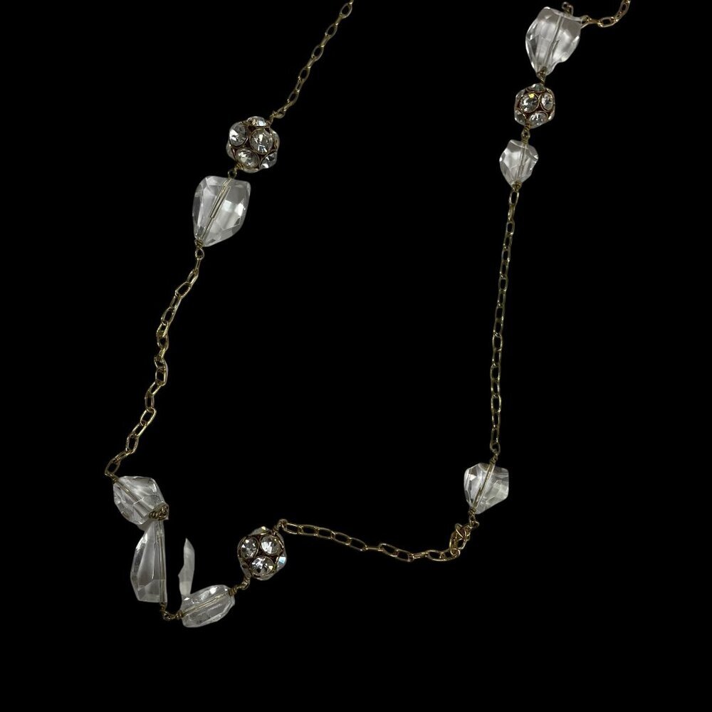 J.Crew Gold-Tone Chain Necklace Clear Beads Rhinestones Long Jewelry Accessory